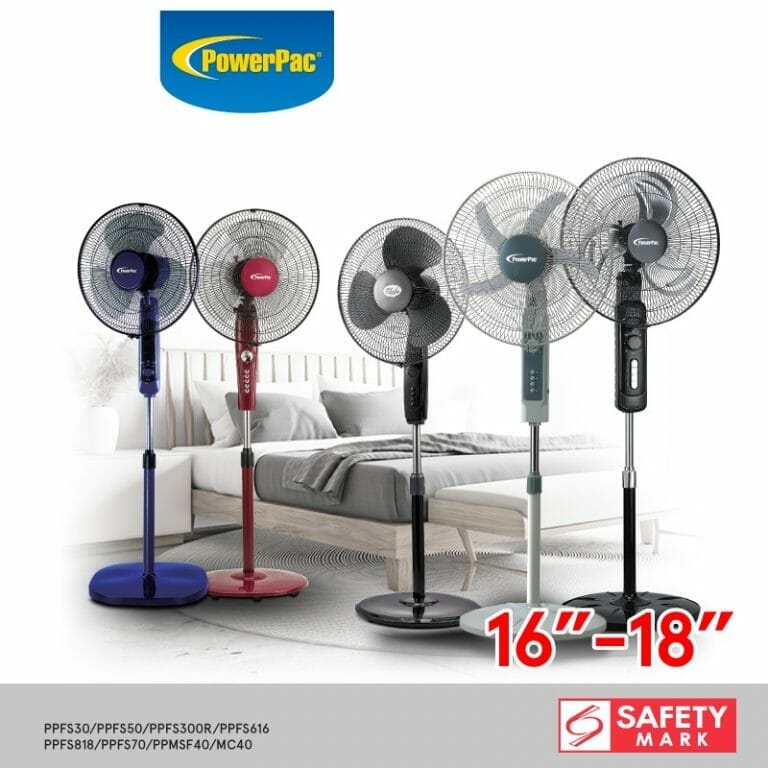 PowerPac Stand Fan 16-18 inch Standing fan (PPFS30/PPFS50/PPFS300R/PPFS616/PPFS818/PPFS70/PPMSF40/MC40) | Shopee Singapore